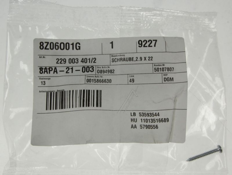 2290034012 Vite 2,9 x 22 mm Electrolux