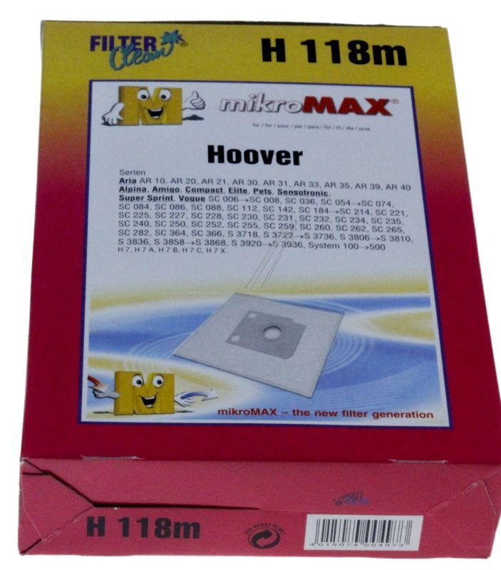 H118M FL0010-K Sacchetti filtro Micromax Hoover FL0010K