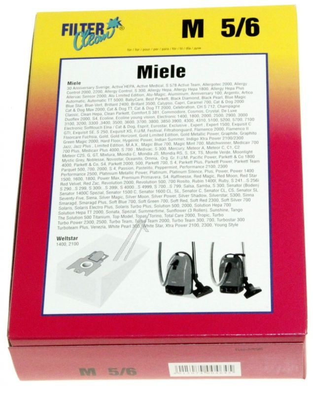 M5/6 000108-Z Kit sacchetti aspirapolvere Miele (F/J) 5+1+1 pz. Hoover 000108Z