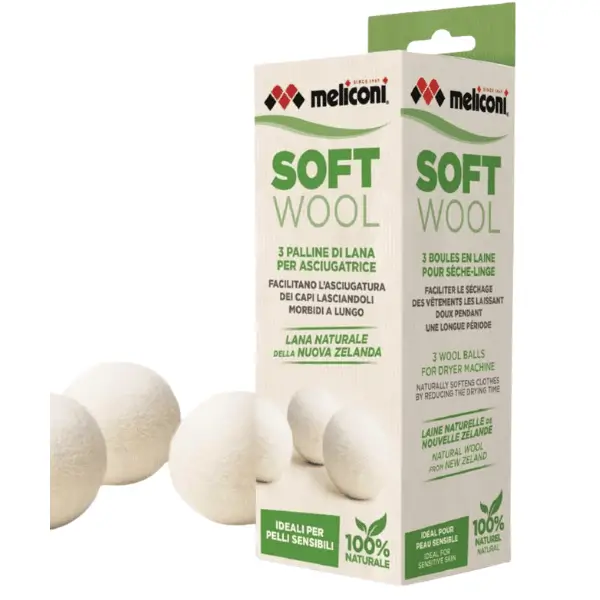 palline per asciugatrice in morbida lana 100%  3 pezzi meliconi